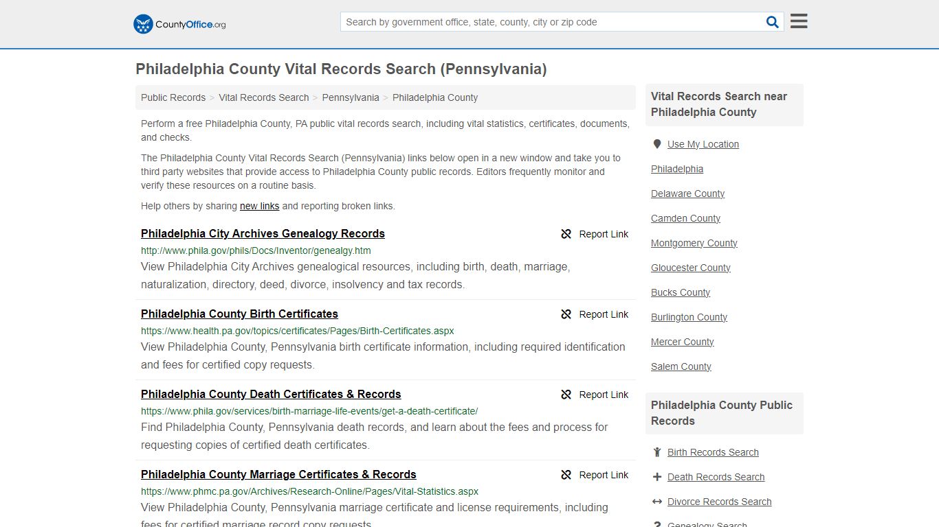 Vital Records Search - Philadelphia County, PA (Birth, Death, Marriage ...